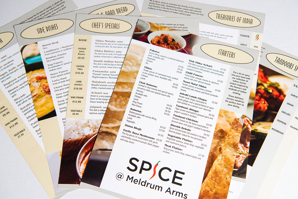 Spice @ Meldrum Arms restaurant menus 